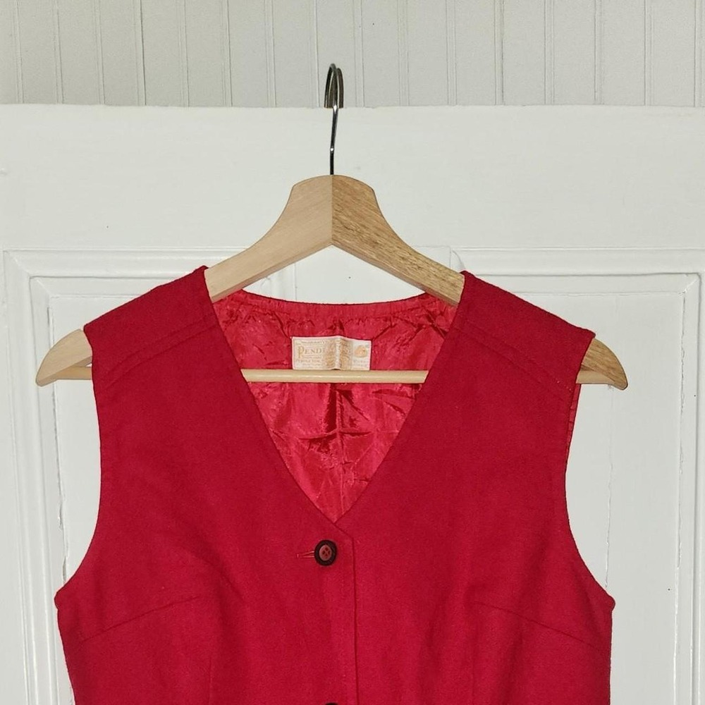 Pendleton Red Wool Vest Button Front V-Neck Pure Virgin Wool Lined Classicโ